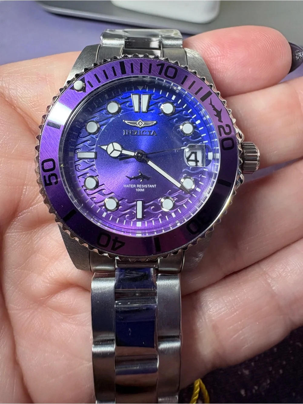 Invicta Women’s Purple Dial Stainless Steel Diver Watch 34mm NWT
